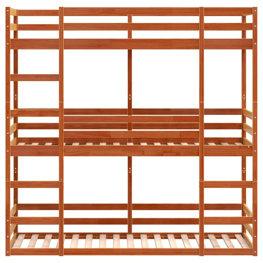 Stapelbed 3-persoons massief grenenhout wasbruin 90x200 cm
