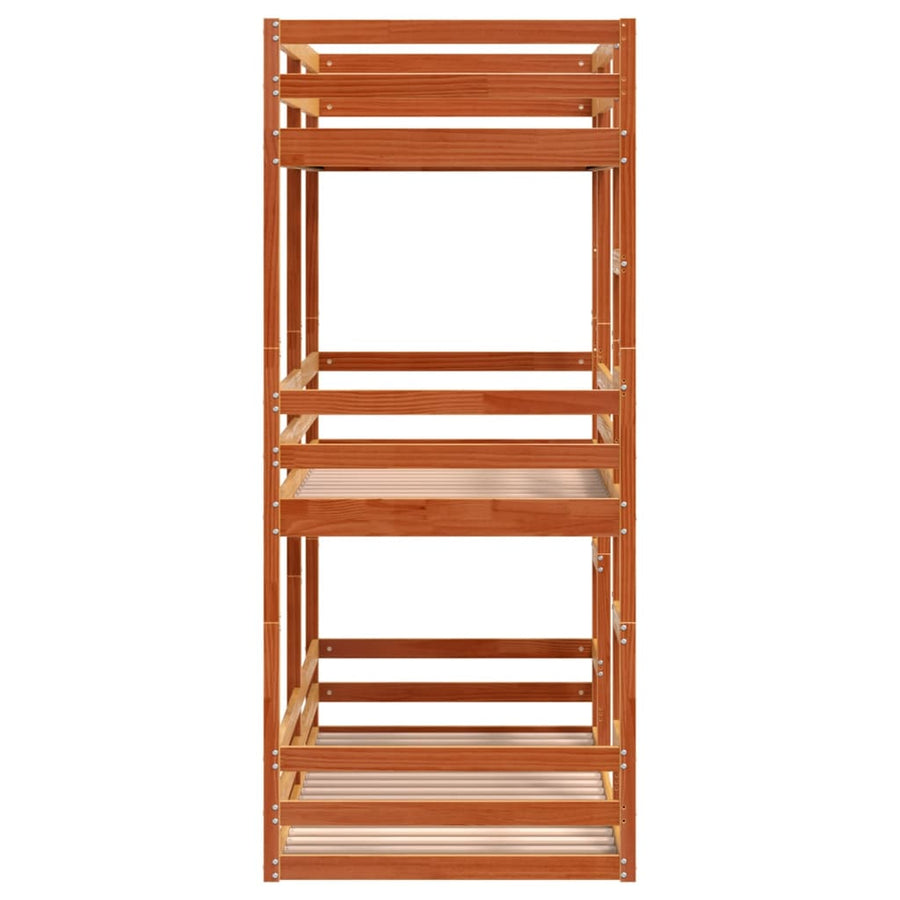 Stapelbed 3-persoons massief grenenhout wasbruin 90x200 cm