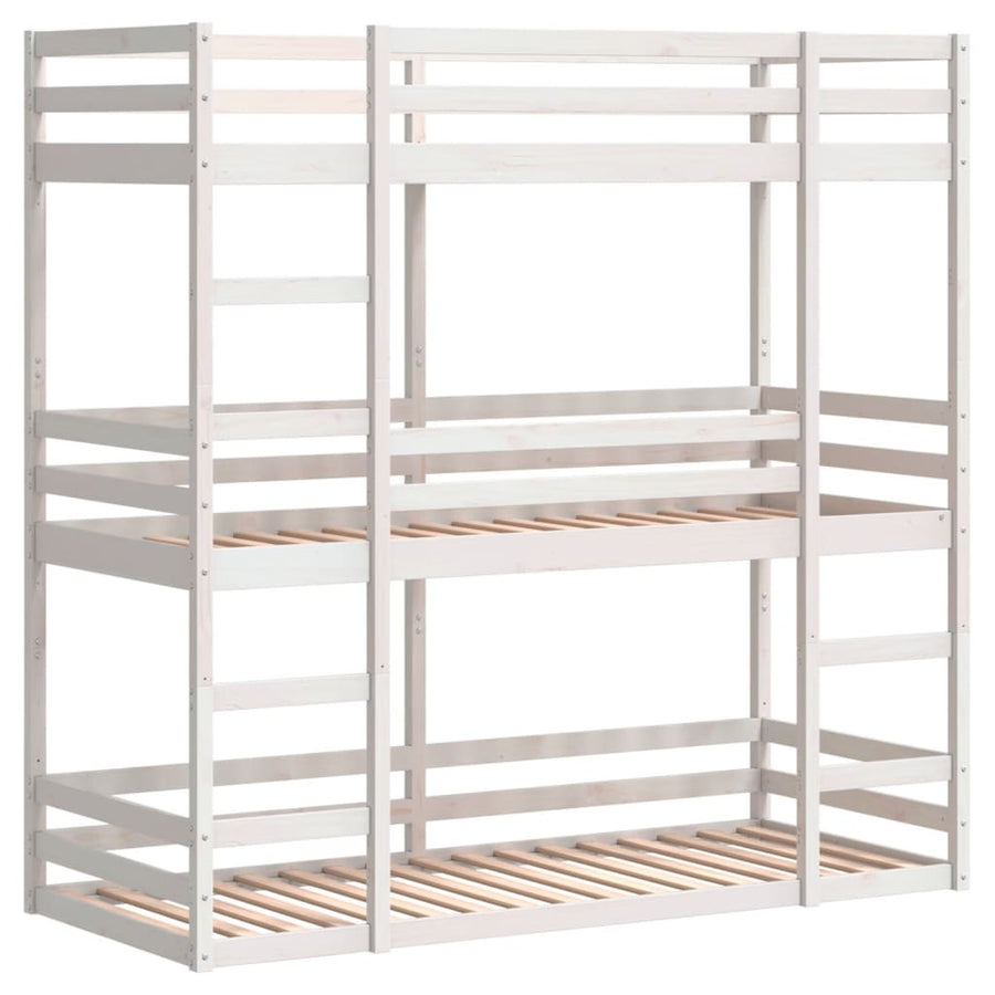 Stapelbed 3-persoons massief grenenhout wit 90x190 cm