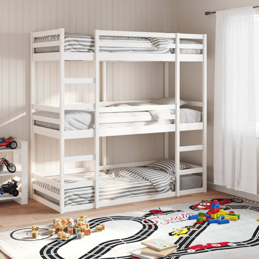 Stapelbed 3-persoons massief grenenhout wit 90x190 cm