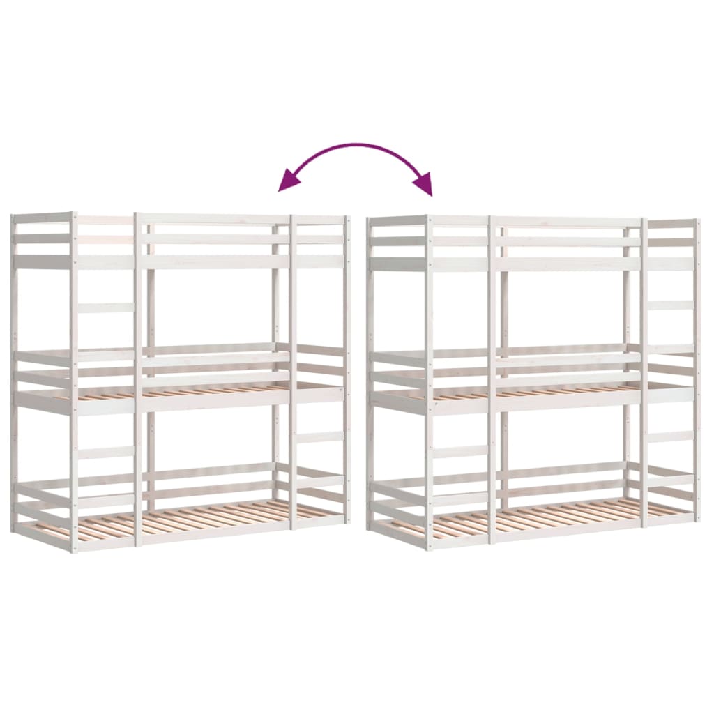 Stapelbed 3-persoons massief grenenhout wit 90x190 cm