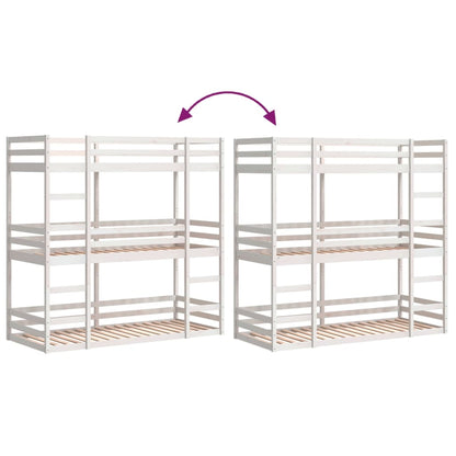 Stapelbed 3-persoons massief grenenhout wit 90x190 cm