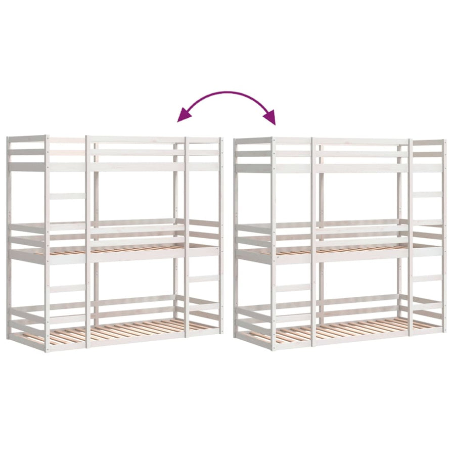 Stapelbed 3-persoons massief grenenhout wit 90x190 cm