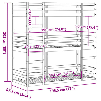 Stapelbed 3-persoons massief grenenhout wasbruin 90x190 cm