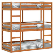 Stapelbed 3-persoons grenenhout wasbruin 90x190 cm