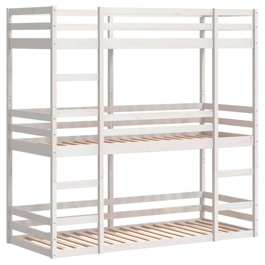 Stapelbed 3-persoons massief grenenhout wit 75x190 cm