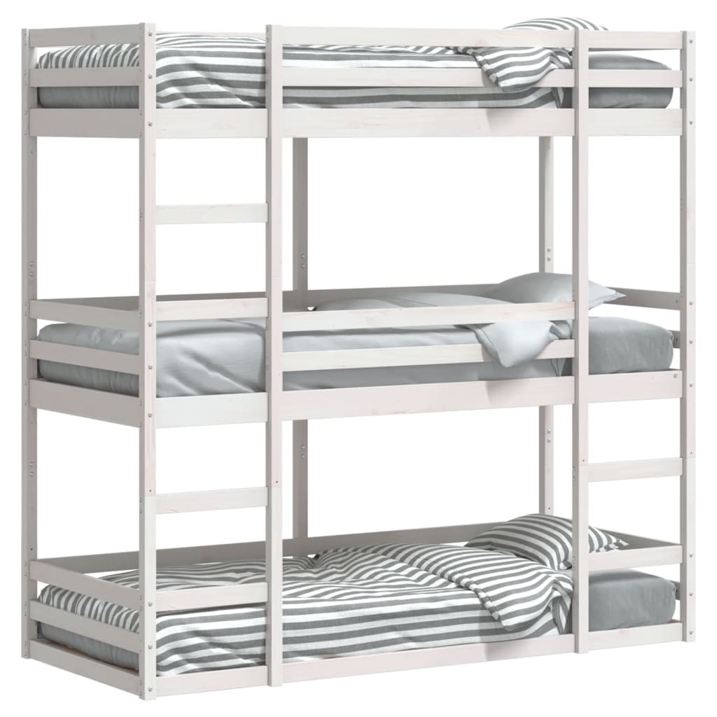 Stapelbed 3-persoons massief grenenhout wit 75x190 cm