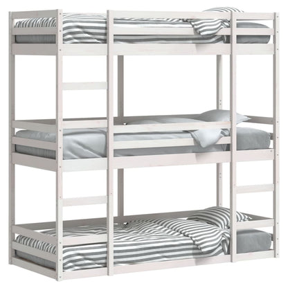 Stapelbed 3-persoons massief grenenhout wit 75x190 cm