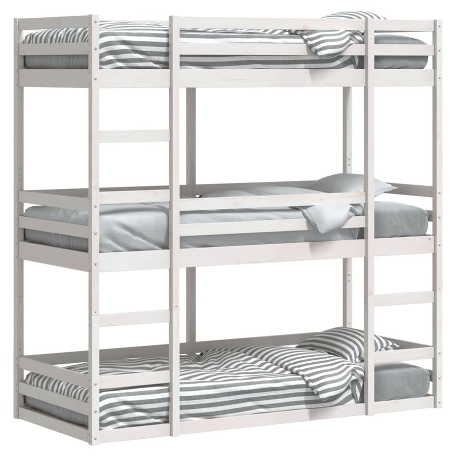 Stapelbed 3-persoons massief grenenhout wit 75x190 cm