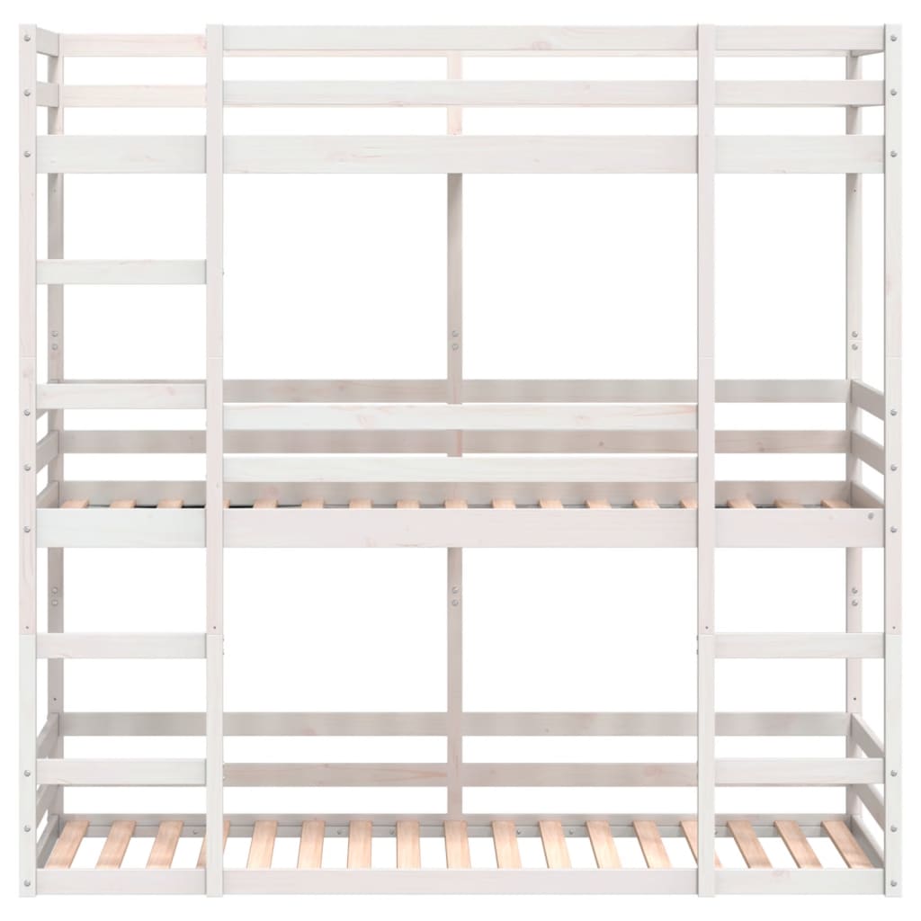 Stapelbed 3-persoons massief grenenhout wit 75x190 cm
