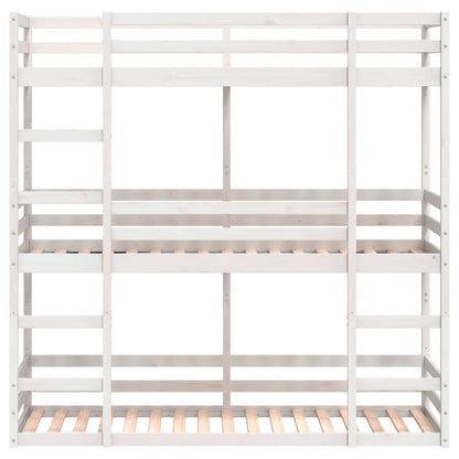Stapelbed 3-persoons massief grenenhout wit 75x190 cm