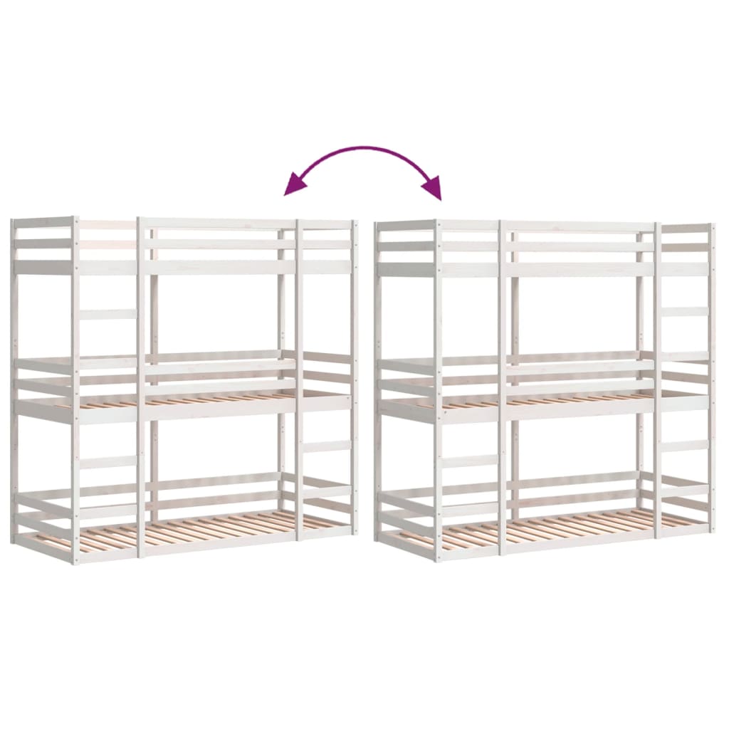 Stapelbed 3-persoons massief grenenhout wit 75x190 cm