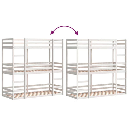 Stapelbed 3-persoons massief grenenhout wit 75x190 cm