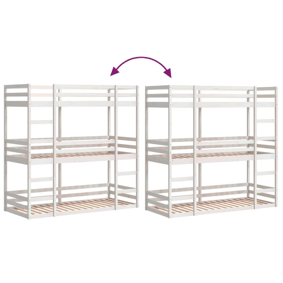 Stapelbed 3-persoons massief grenenhout wit 75x190 cm