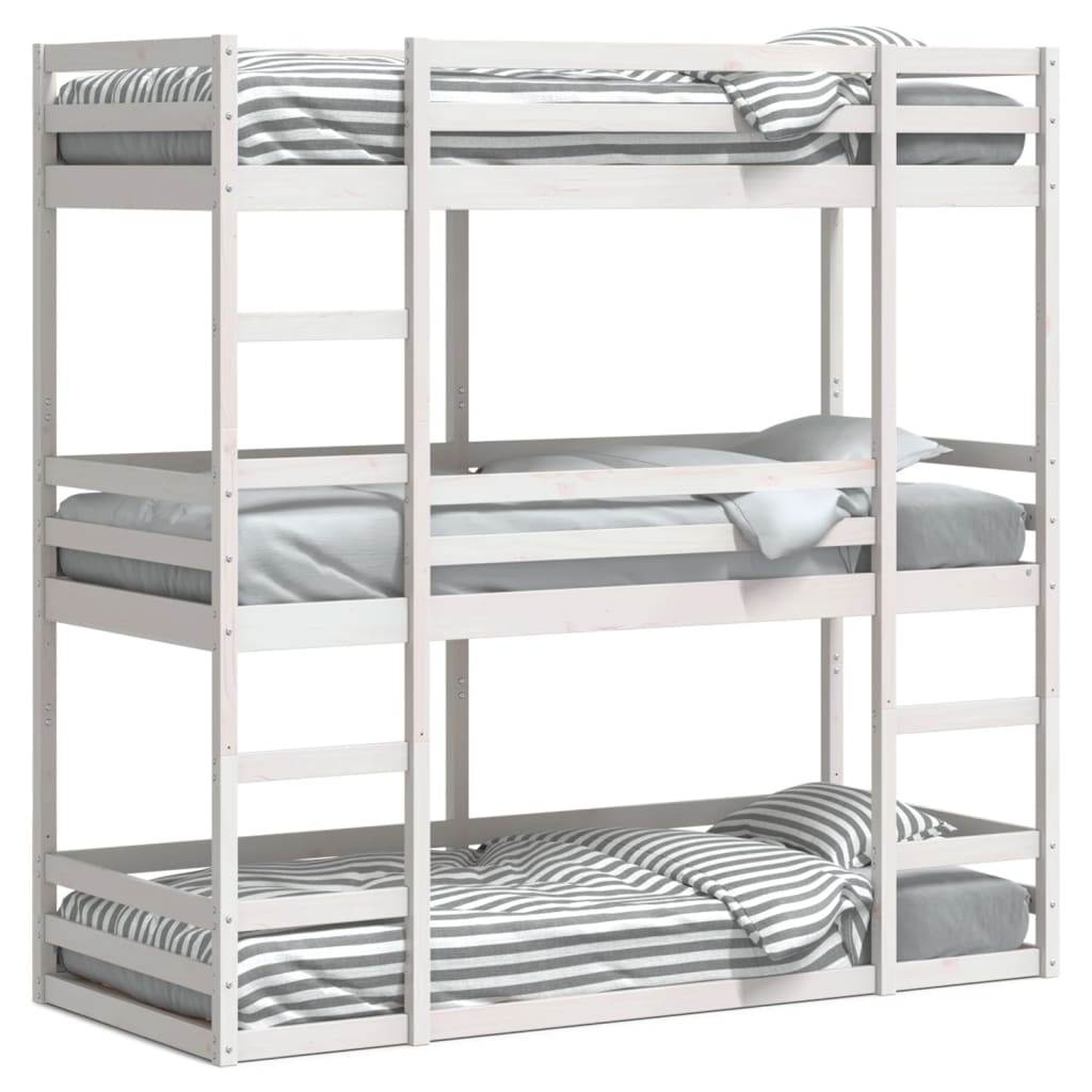 Stapelbed 3-persoons massief grenenhout wit 75x190 cm
