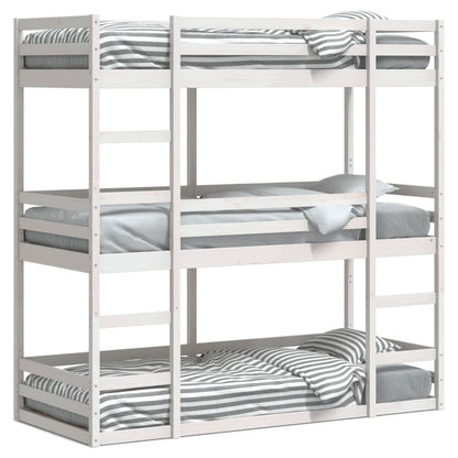 Stapelbed 3-persoons massief grenenhout wit 75x190 cm