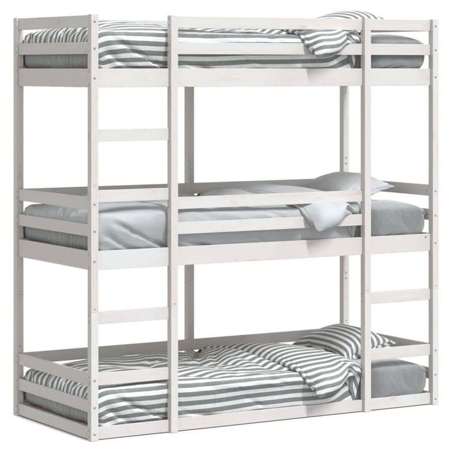 Stapelbed 3-persoons massief grenenhout wit 75x190 cm