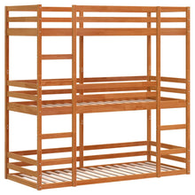 Stapelbed 3-persoons massief grenenhout wasbruin 75x190 cm