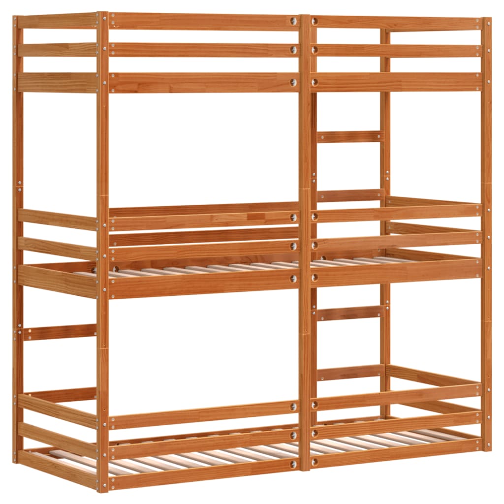 Stapelbed 3-persoons massief grenenhout wasbruin 75x190 cm