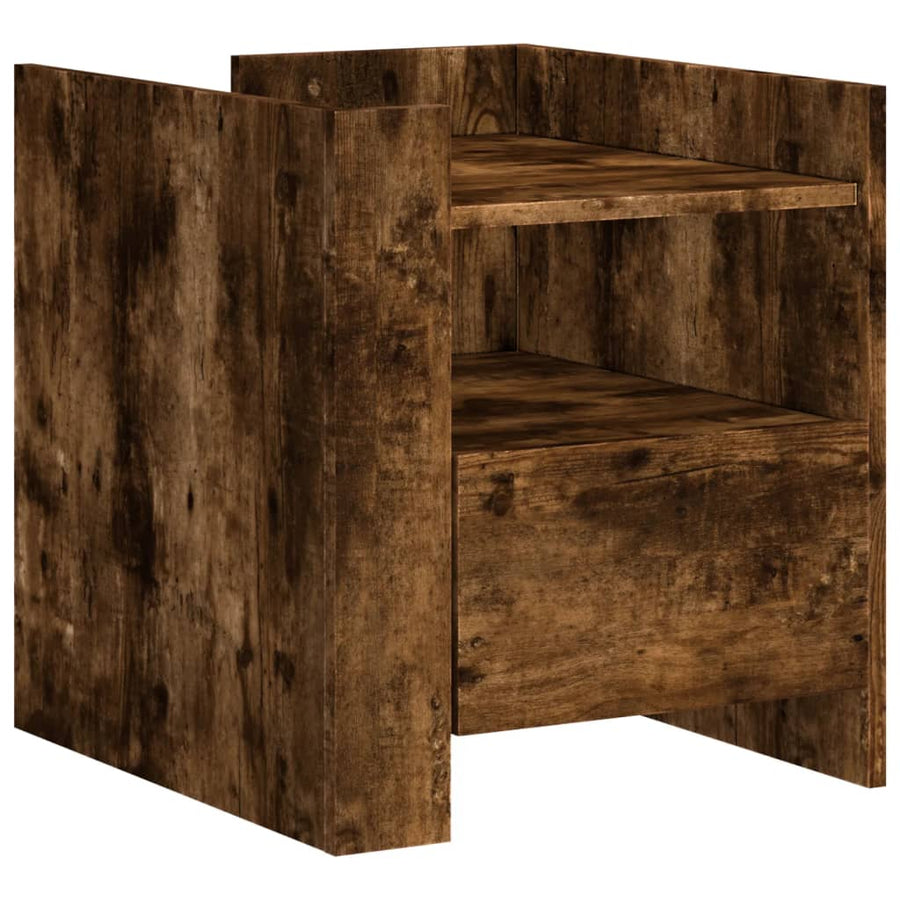 Nachtkastje 45x50x50 cm bewerkt hout gerookt eikenkleurig