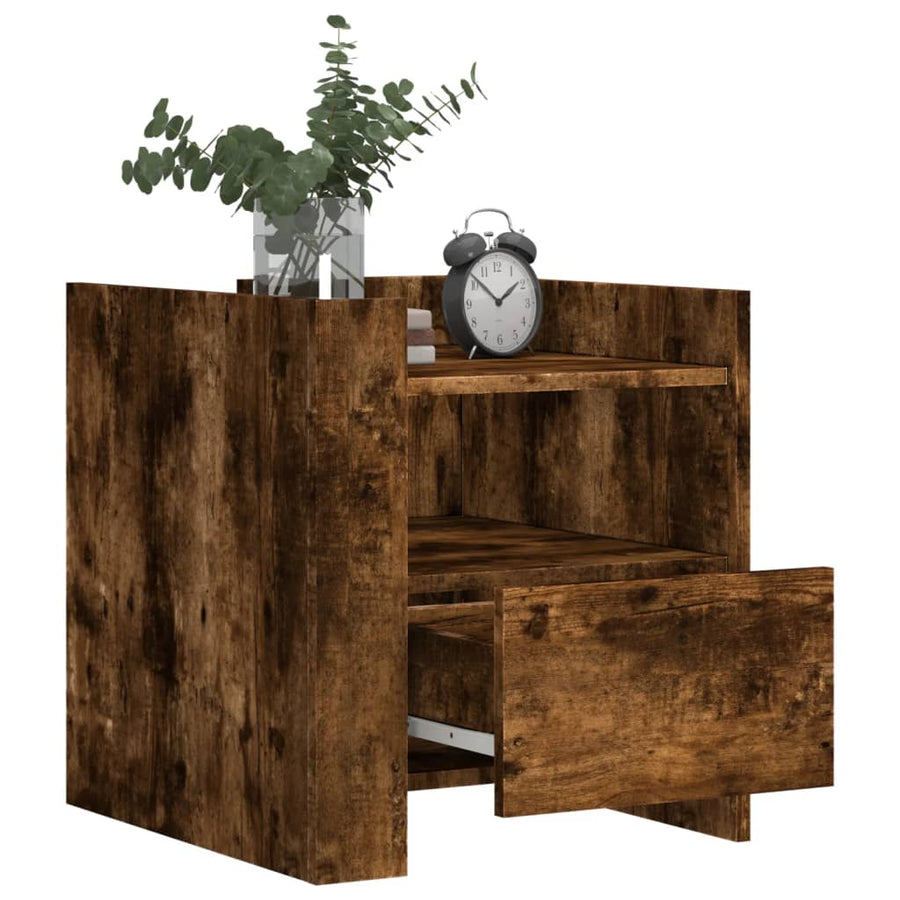 Nachtkastje 45x50x50 cm bewerkt hout gerookt eikenkleurig