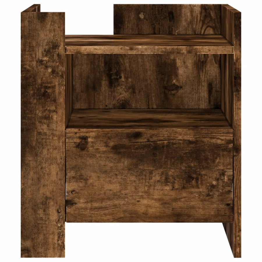 Nachtkastje 45x50x50 cm bewerkt hout gerookt eikenkleurig