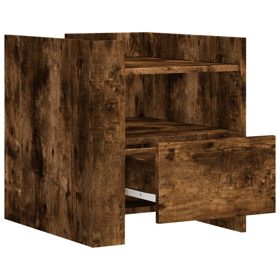 Nachtkastje 45x50x50 cm bewerkt hout gerookt eikenkleurig