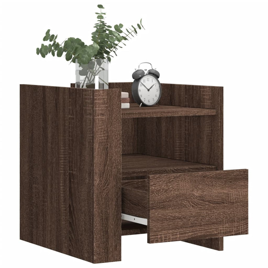 Nachtkastje 45x50x50 cm bewerkt hout bruin eikenkleurig