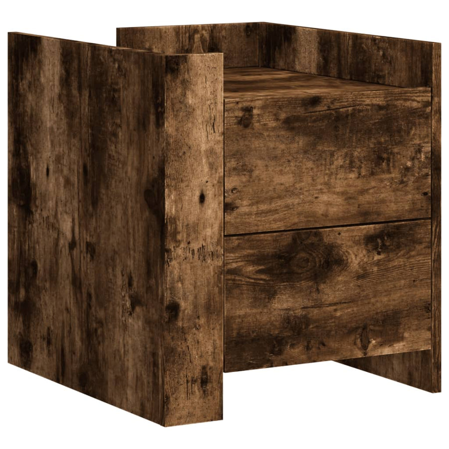 Nachtkastje 45x50x50 cm bewerkt hout gerookt eikenkleurig