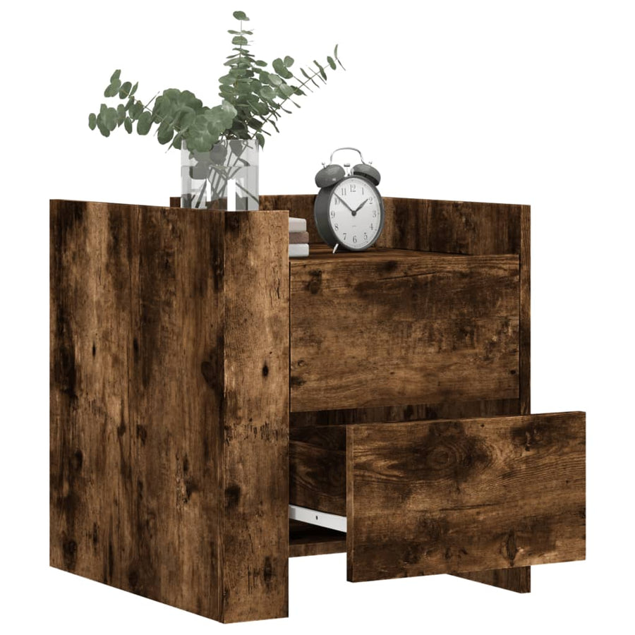 Nachtkastje 45x50x50 cm bewerkt hout gerookt eikenkleurig
