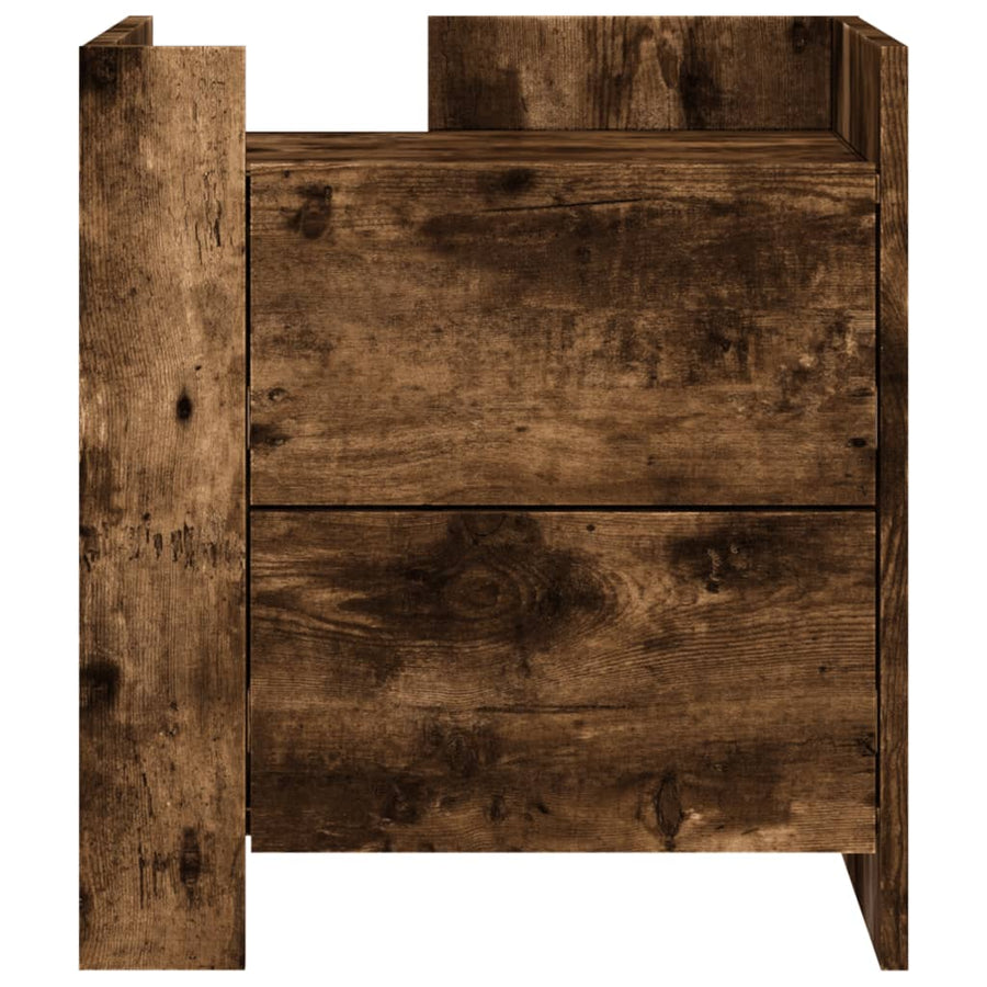 Nachtkastje 45x50x50 cm bewerkt hout gerookt eikenkleurig