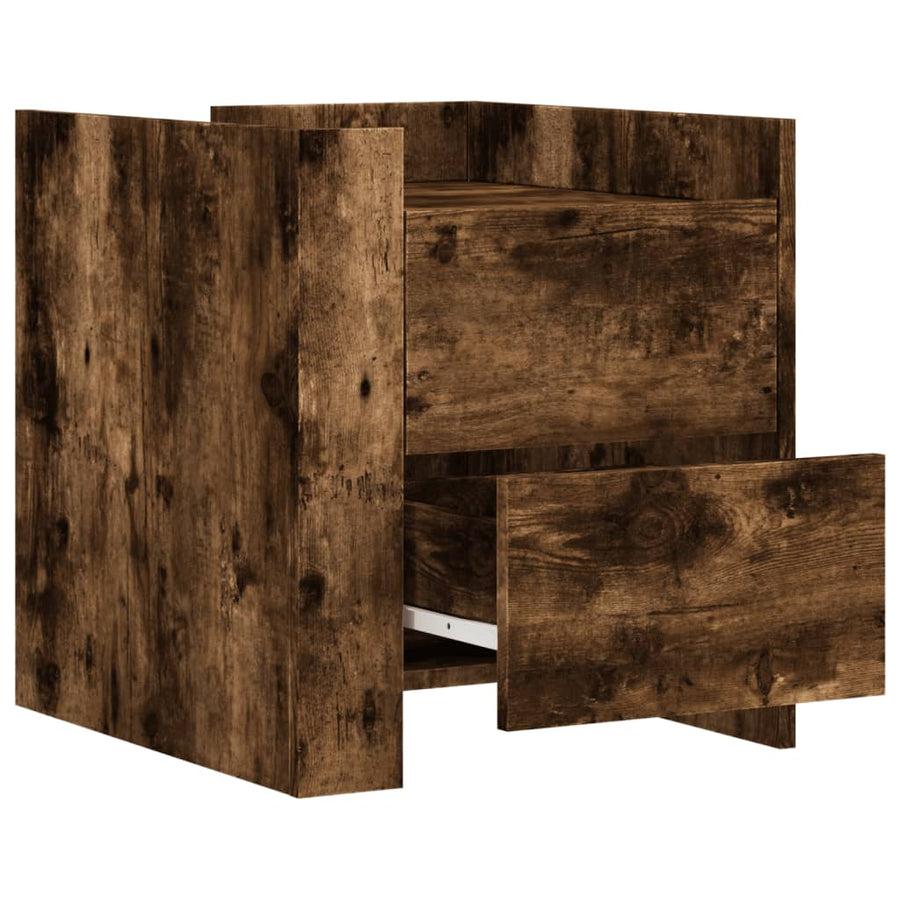 Nachtkastje 45x50x50 cm bewerkt hout gerookt eikenkleurig