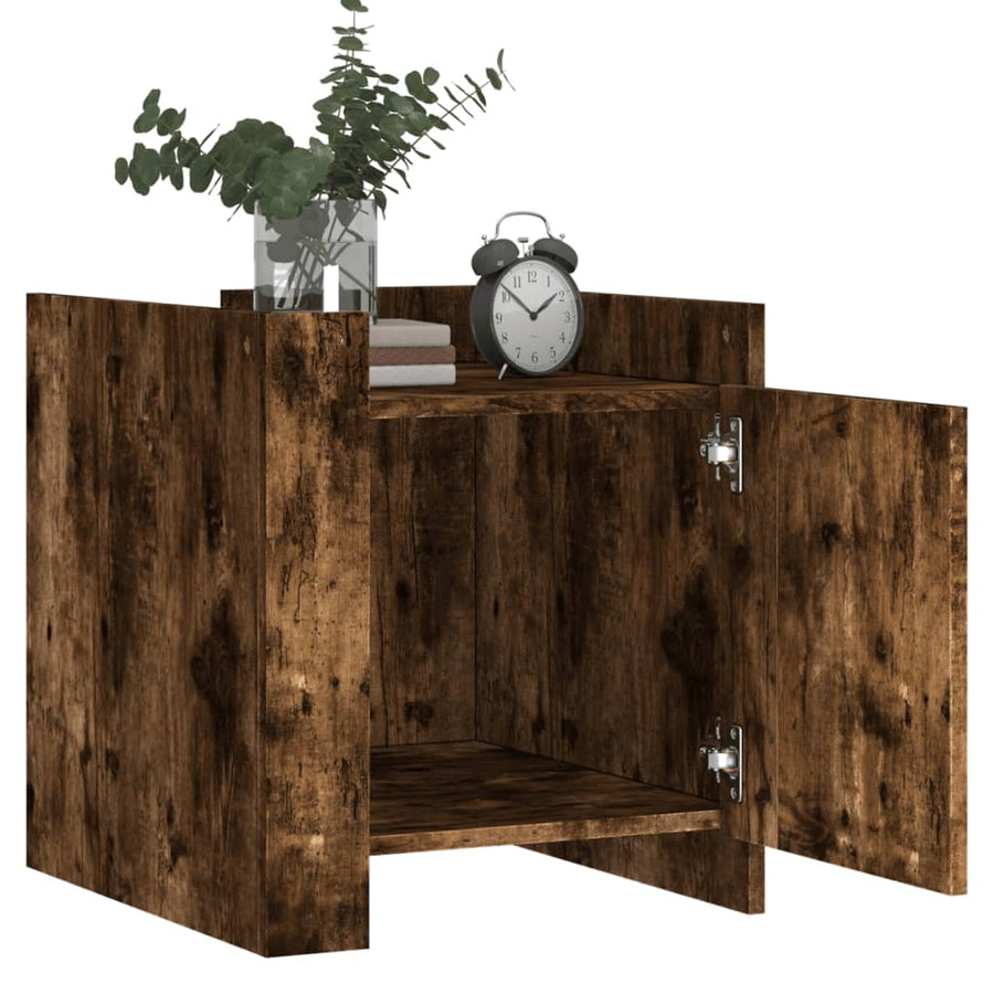 Nachtkastje 45x50x50 cm bewerkt hout gerookt eikenkleurig