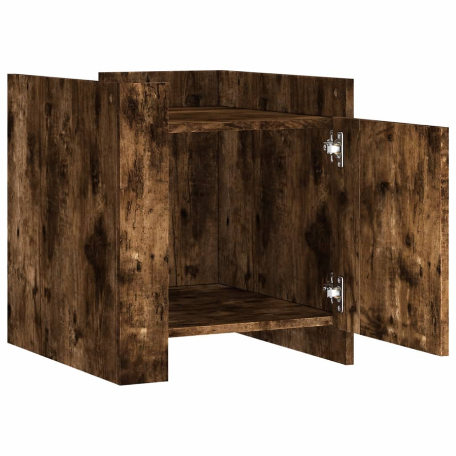 Nachtkastje 45x50x50 cm bewerkt hout gerookt eikenkleurig