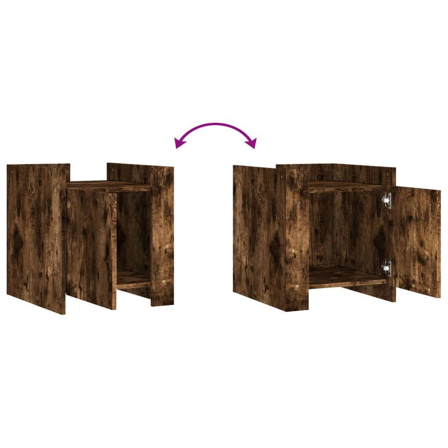 Nachtkastje 45x50x50 cm bewerkt hout gerookt eikenkleurig