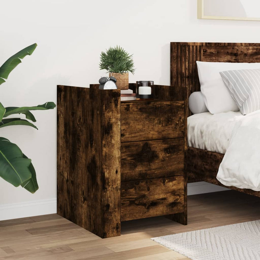 Nachtkastje 45x50x65 cm bewerkt hout gerookt eikenkleurig