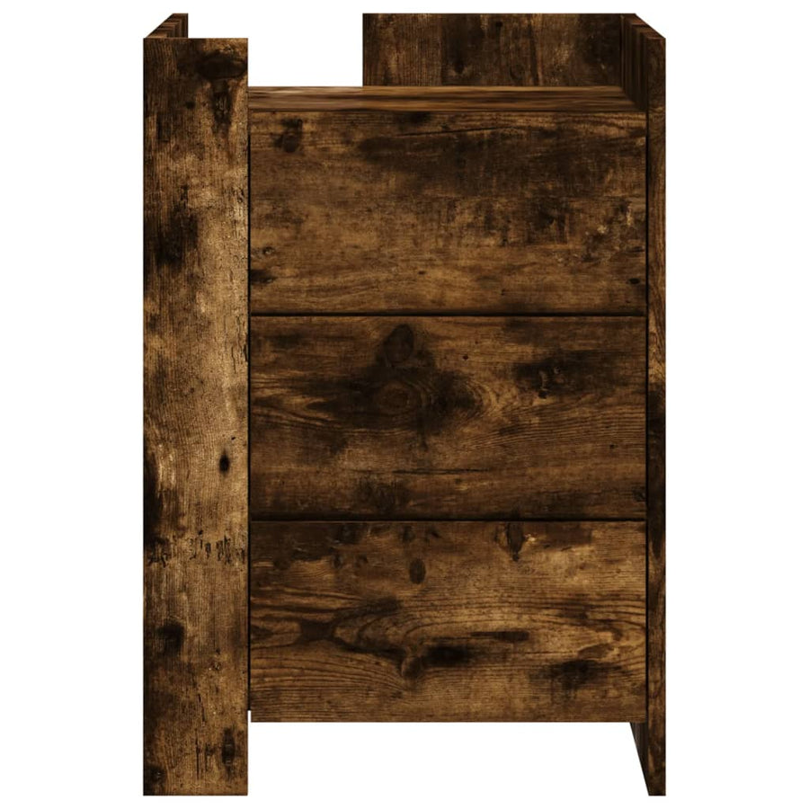 Nachtkastje 45x50x65 cm bewerkt hout gerookt eikenkleurig