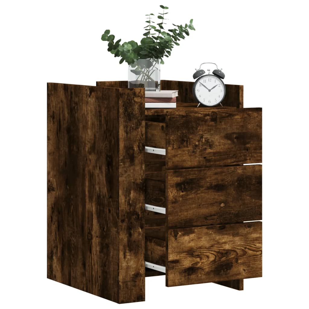 Nachtkastje 45x50x65 cm bewerkt hout gerookt eikenkleurig