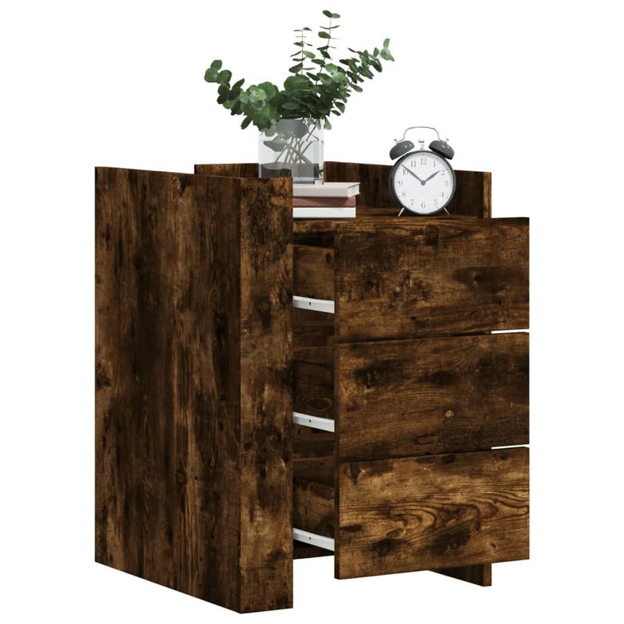 Nachtkastje 45x50x65 cm bewerkt hout gerookt eikenkleurig