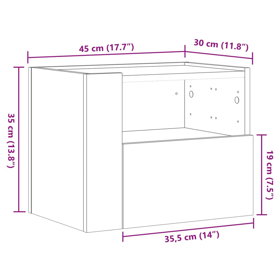 Nachtkastjes 2 st wandgemonteerd 45x30x35 cm wit