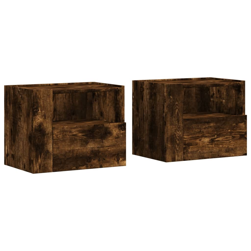 Nachtkastjes 2 st wandgemonteerd 45x30x35 cm gerookt eikenkleur