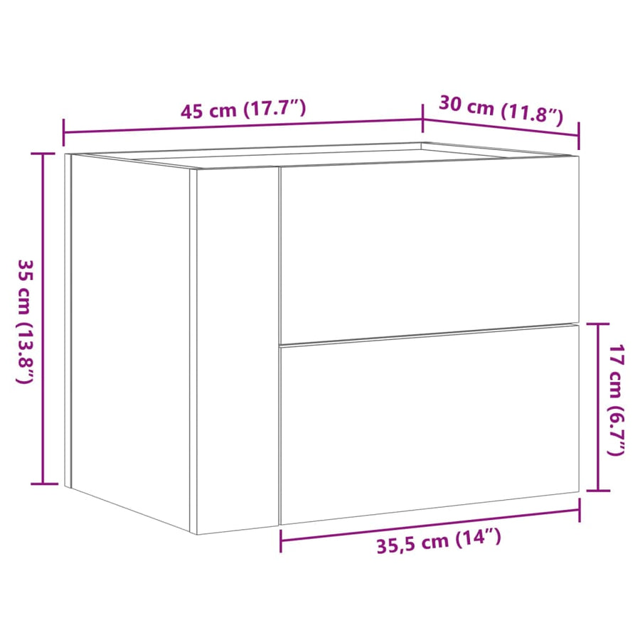 Nachtkastjes wandgemonteerd 2 st 45x30x35 cm zwart