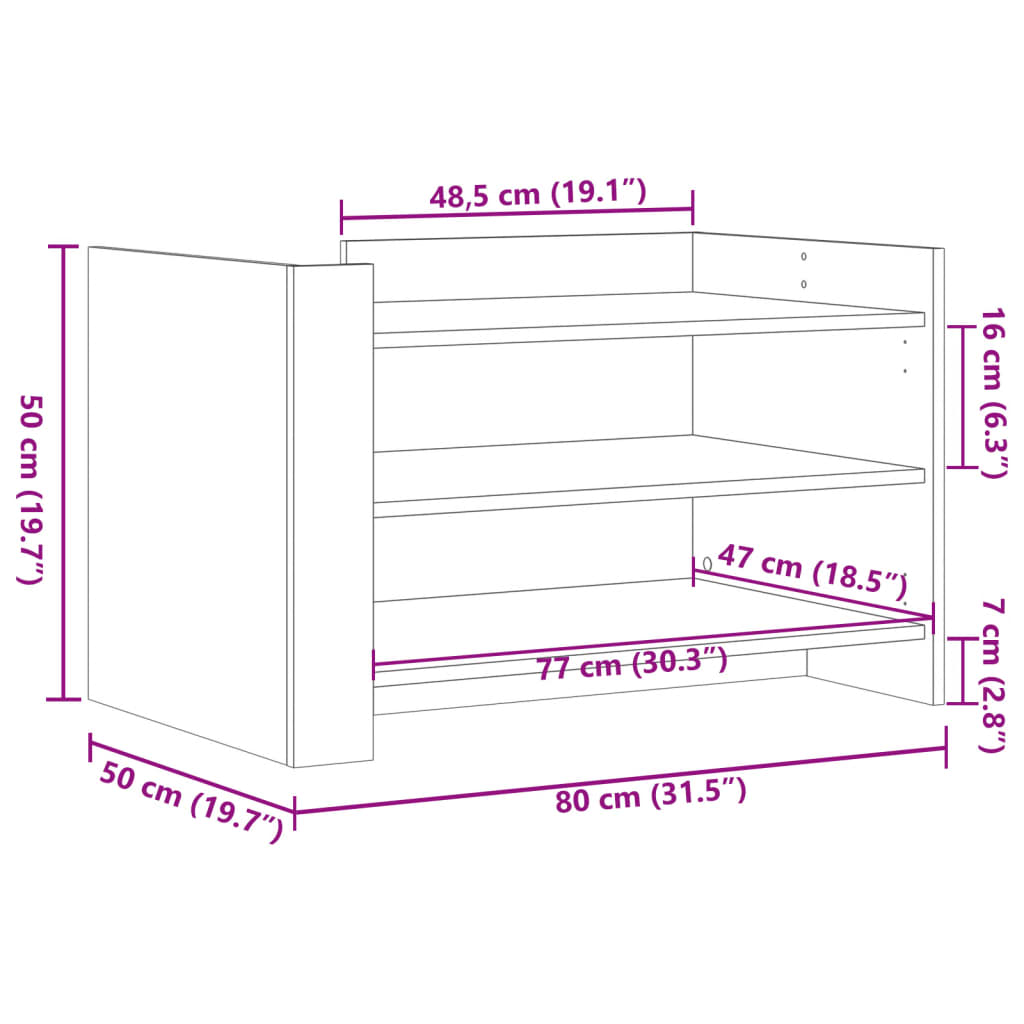 Salontafel 80x50x50 cm bewerkt hout gerookt eikenkleurig