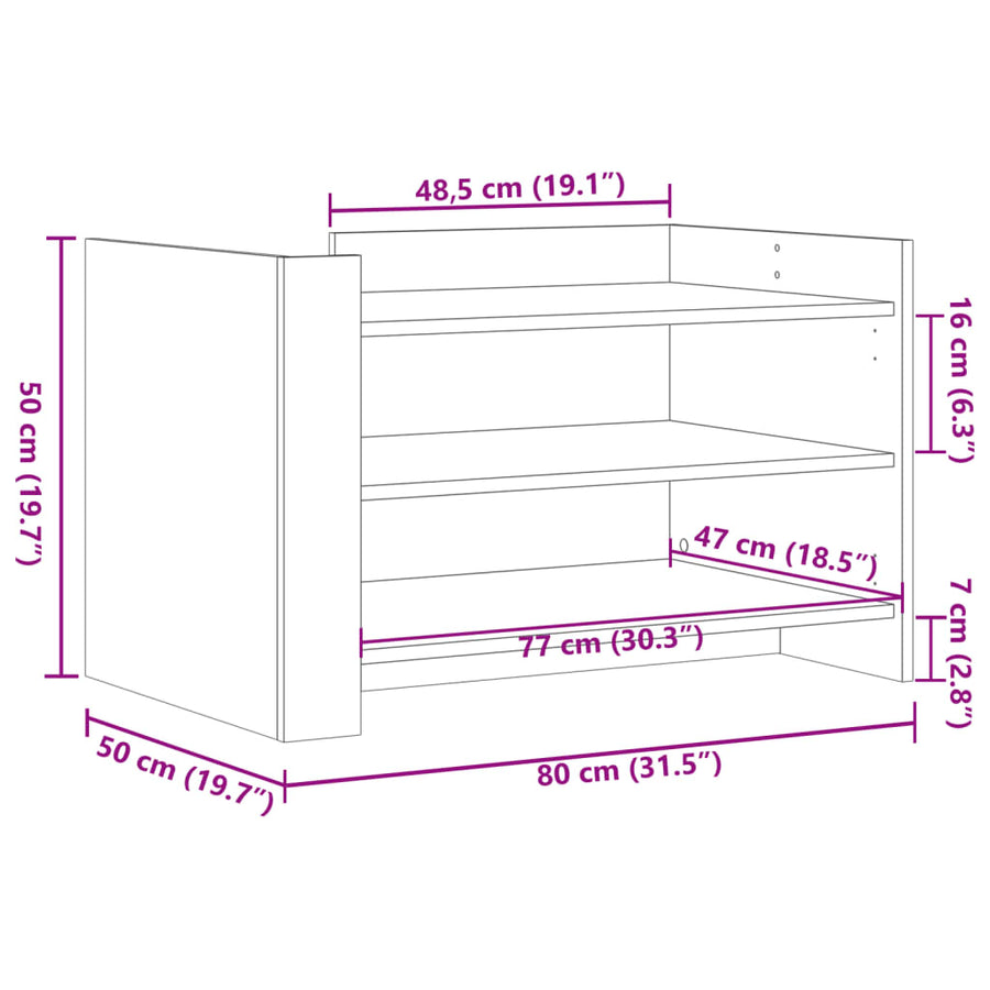 Salontafel 80x50x50 cm bewerkt hout grijs sonoma eikenkleur