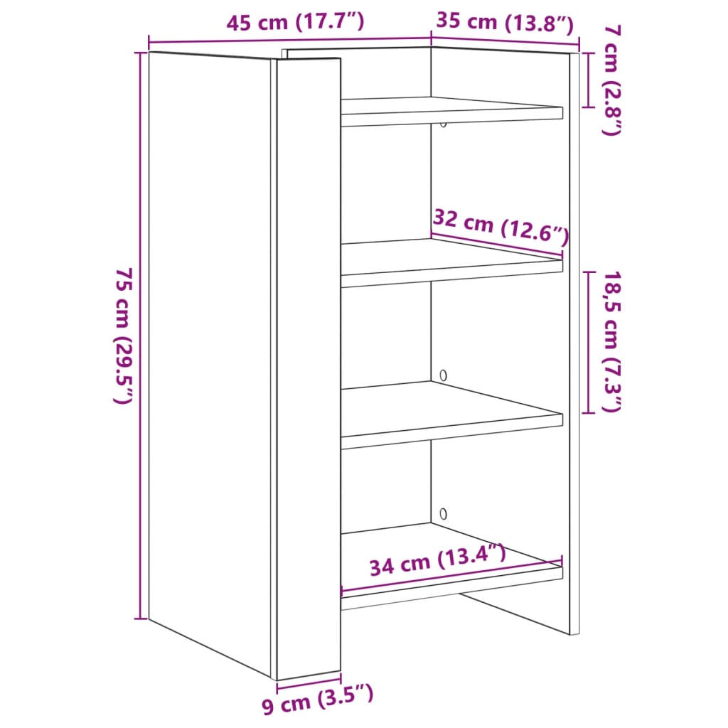 Dressoir 45x35x75 cm bewerkt hout grijs sonoma eikenkleurig