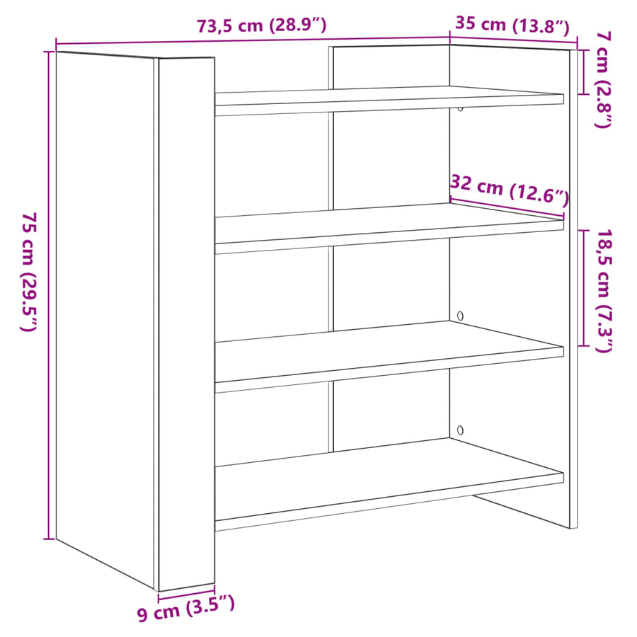 Dressoir 73,5x35x75 cm bewerkt hout wit