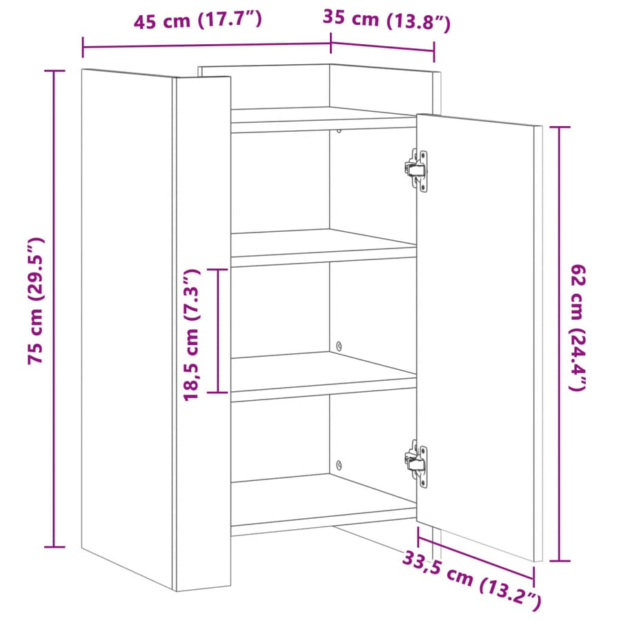 Dressoir 45x35x75 cm bewerkt hout grijs sonoma eikenkleurig