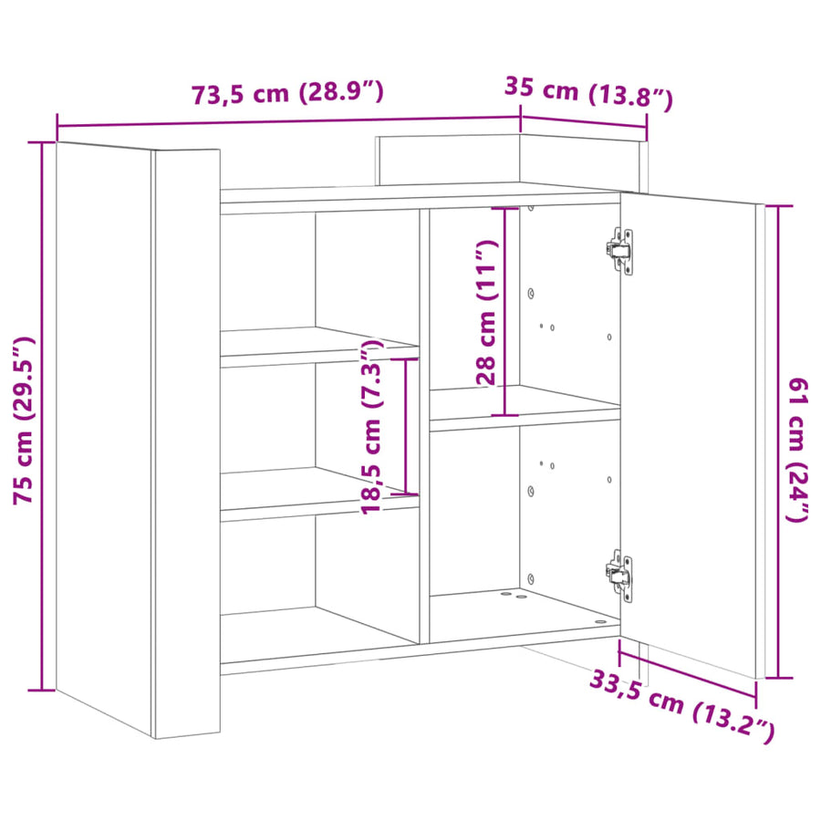 Dressoir 73,5x35x75 cm bewerkt hout gerookt eikenkleurig