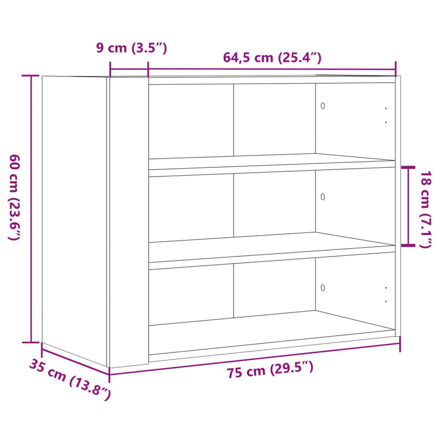 Wandkast 75x35x60 cm bewerkt hout zwart