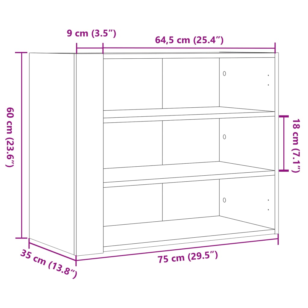 Wandkast 75x35x60 cm bewerkt hout bruin eikenkleurig